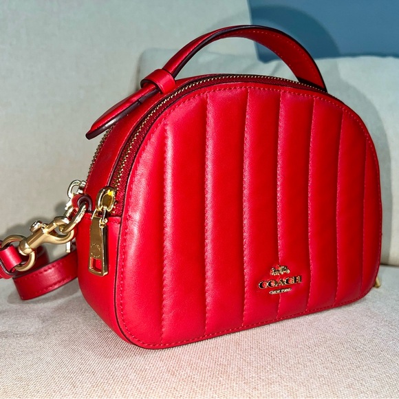 Coach Red Quilted Dome Crossbody Bag with Gold Hardware - Picture 3 of 9